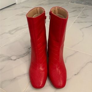 JOURNEE Trevi Croc Embossed Boot (Women) Size 8.5 - Red Croco Faux Leather